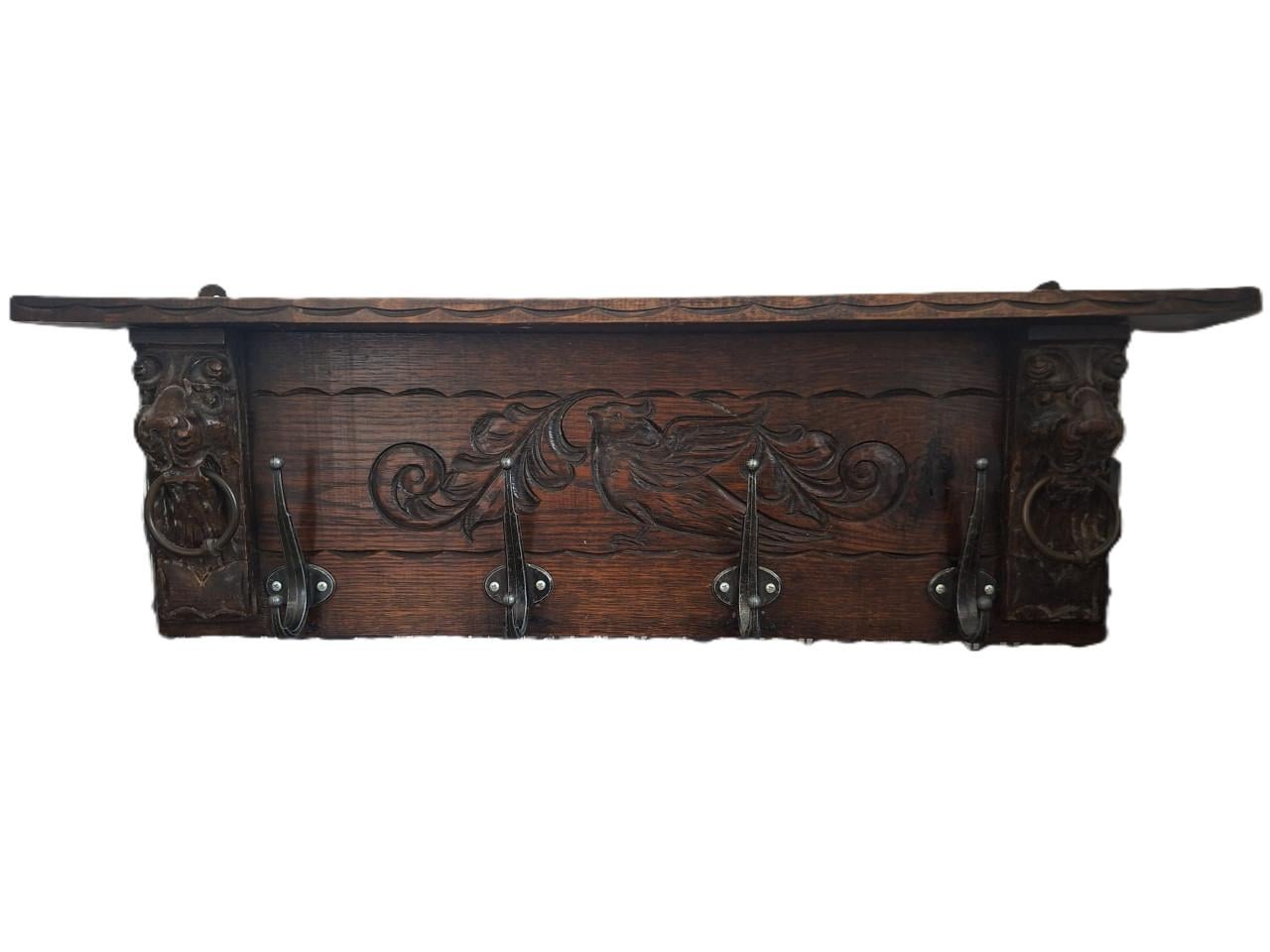 Antieke eikenhouten wandkapstok jaren 20"