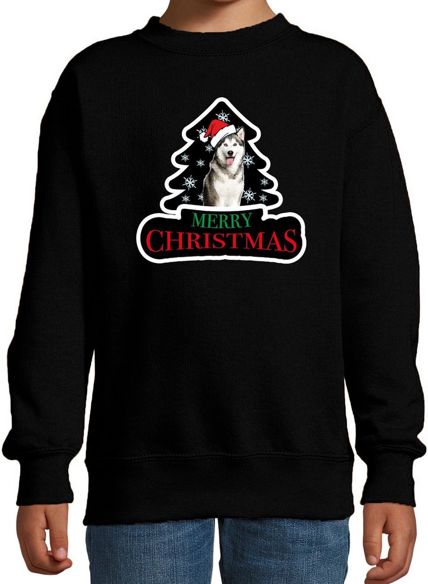 Kersttrui jongens/meisjes met husky 140 en 152