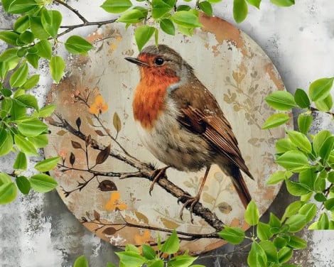 Roodborst #3 ( nieuw + op aluminium ) tuindecoratie , wanddecoratie
