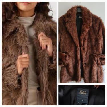 Seven Sisters/ The Sting bordeaux/ roest bruine fake fur bontjas Maat M