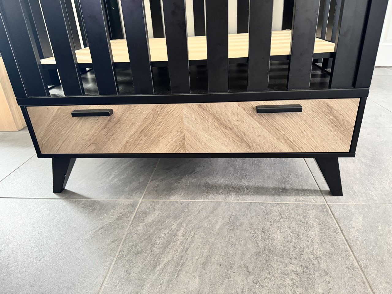 Interbaby Box Met Lade Lancaster Zwart / Visgraatmotief