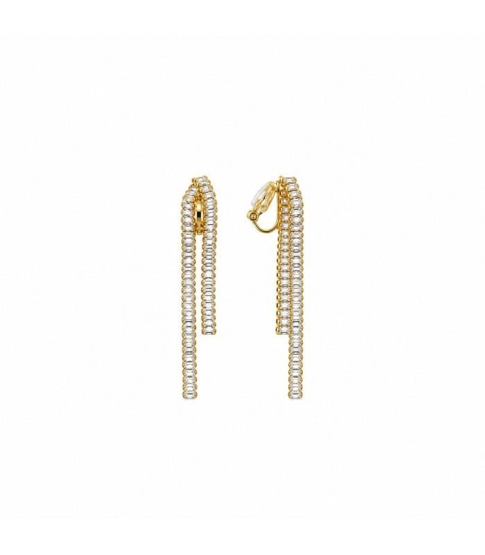 Goudkleurige oorclips met strengen en strass steentjes