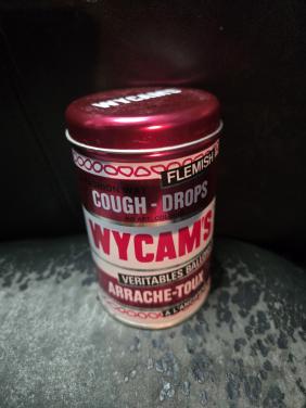 Blik van de bekende Belgische Wycam's Borstbollen, Leeg H11.5 cm Ø7cm