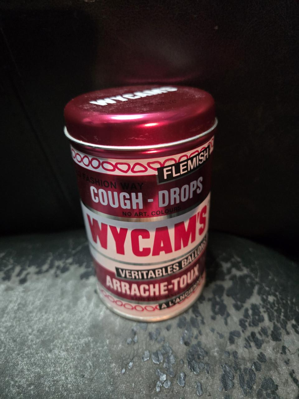 Blik van de bekende Belgische Wycam's Borstbollen, Leeg H11.5 cm Ø7cm