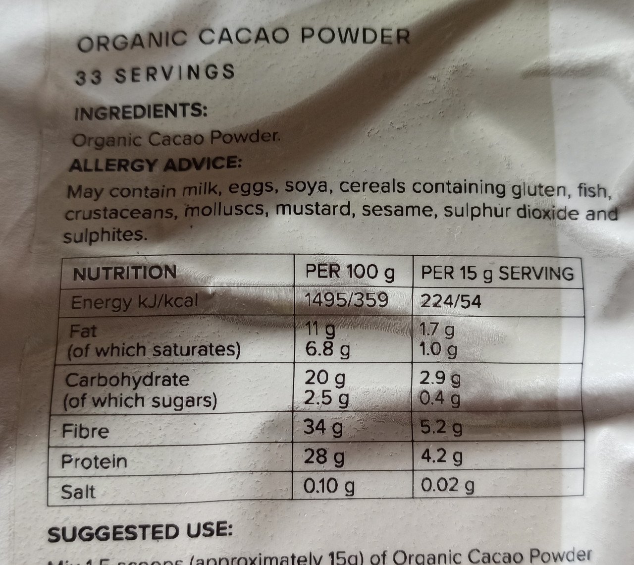 Organic cacao poeder - BB end 09/2025 - 500g voor €8