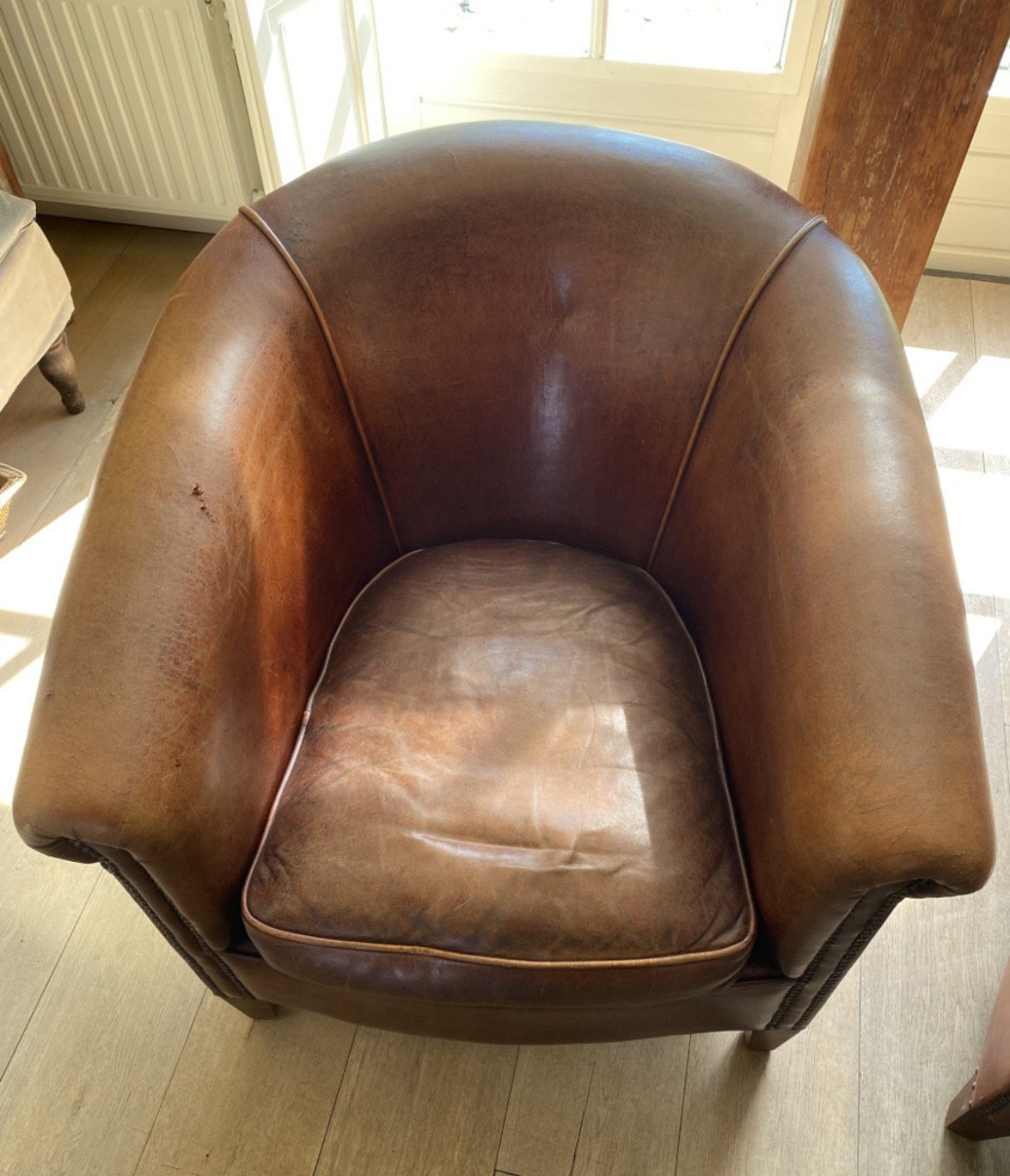 Set vintage schapenleren clubfauteuils