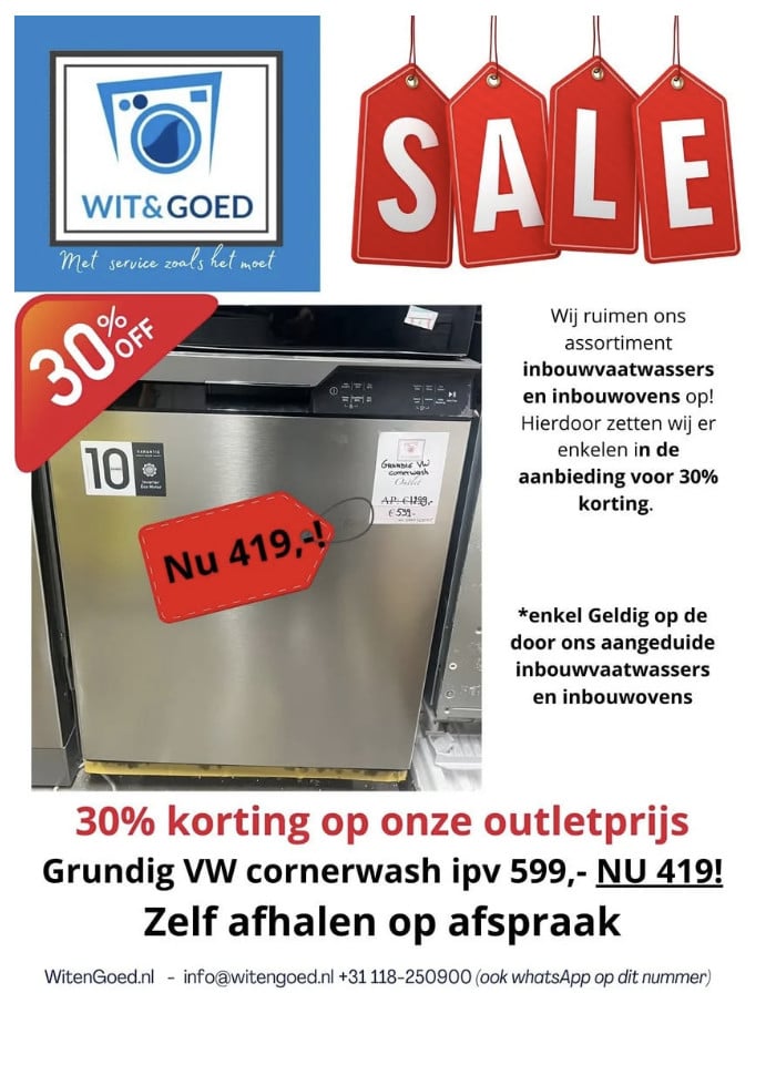 ACTIE -30% Op is Op Inbouwvaatwassers (outlet/nieuw)