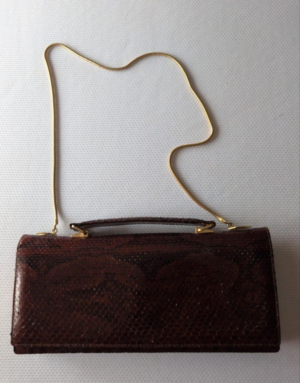 Vintage slangenlederen tasje, bruin
