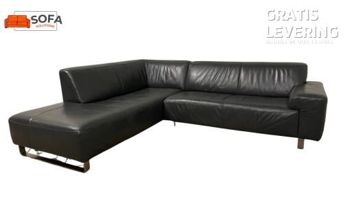 Zwart Antraciet Echt Leren Hoekbank-Gratis Levering NL