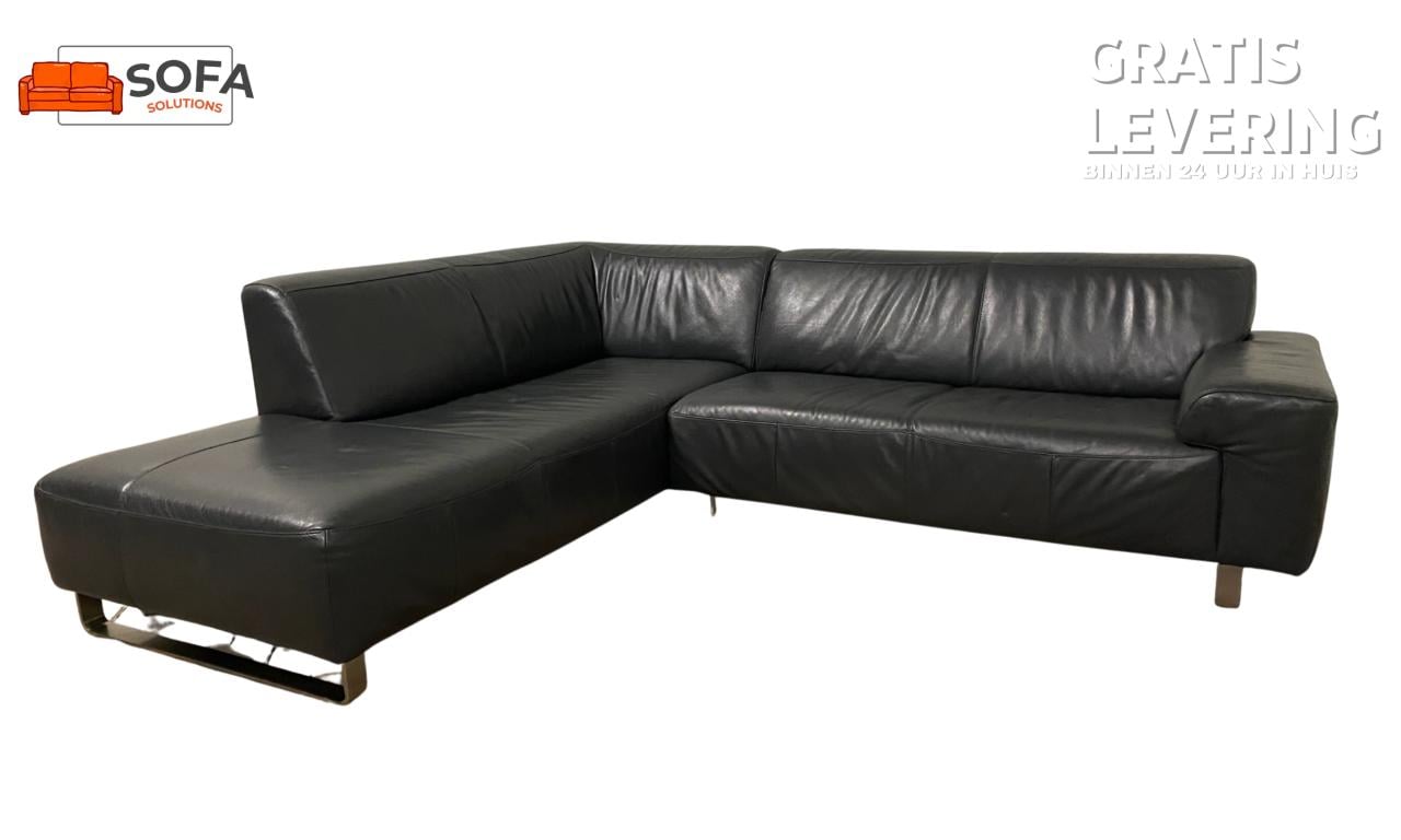 Zwart Antraciet Echt Leren Hoekbank-Gratis Levering NL