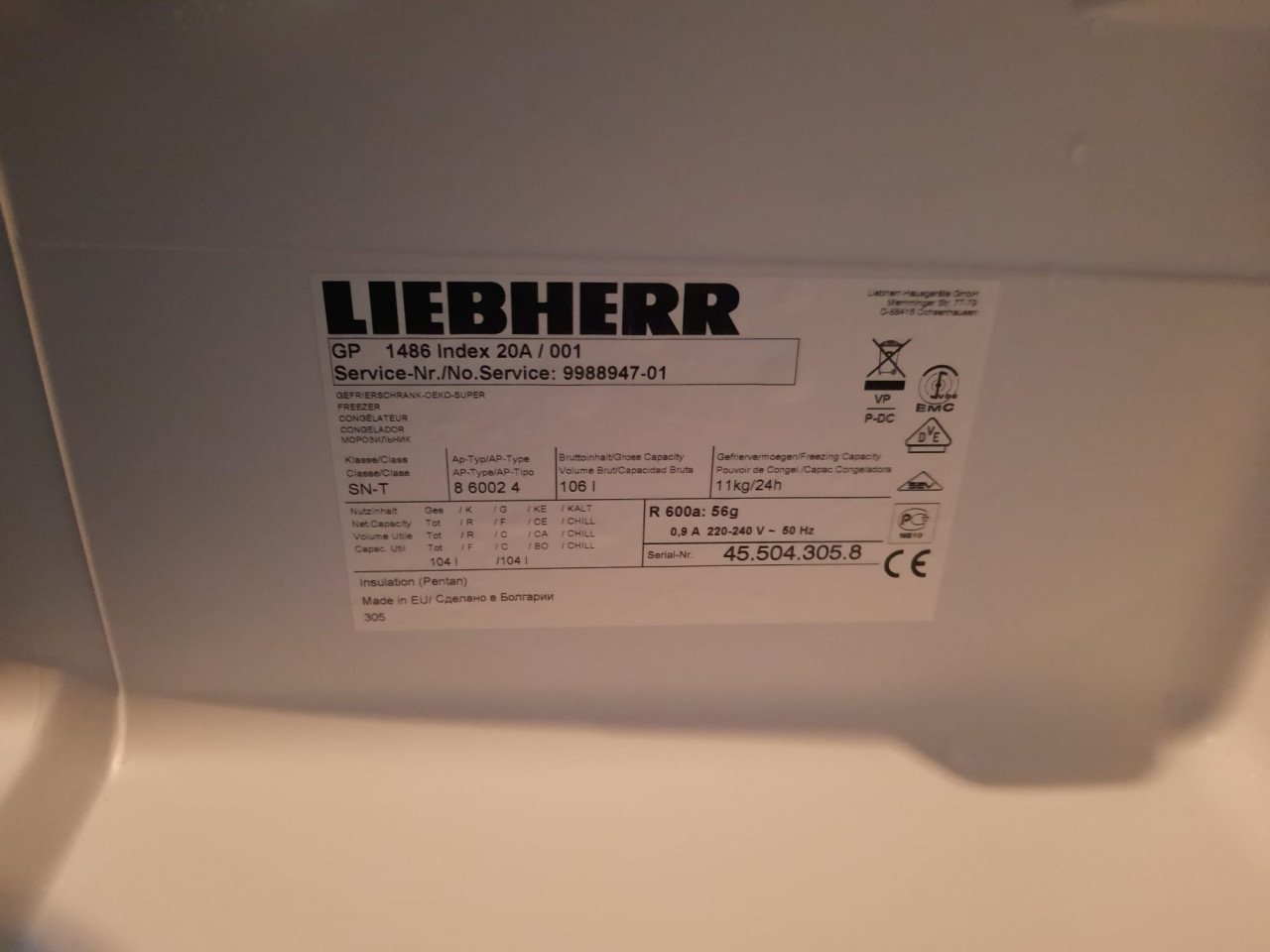 Liebherr vriezer tafelmodel