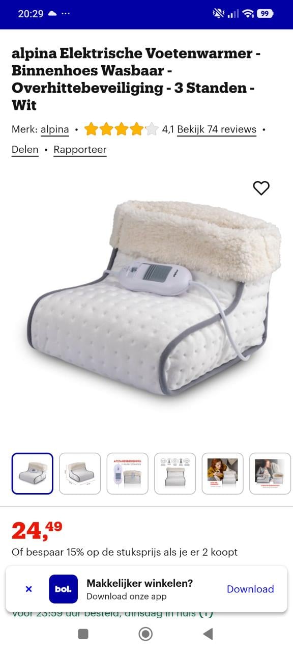Alpina elektrische voetenwarmer 100W – 3 warmtestanden