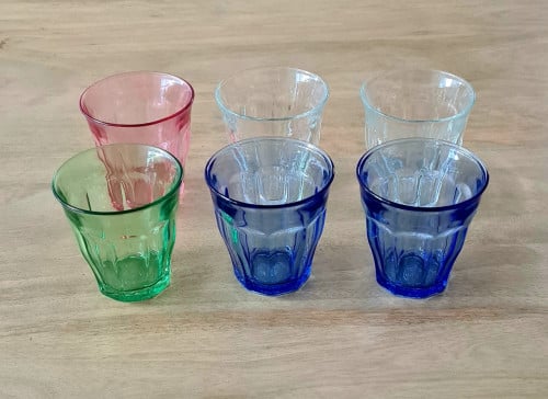 6 nieuwe Picardie glazen in verschillende kleuren, 200 ml