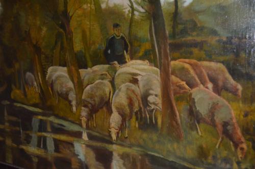 Giga schilderij Maarten Jr. Bos 19e eeuws igst. schaapskudde