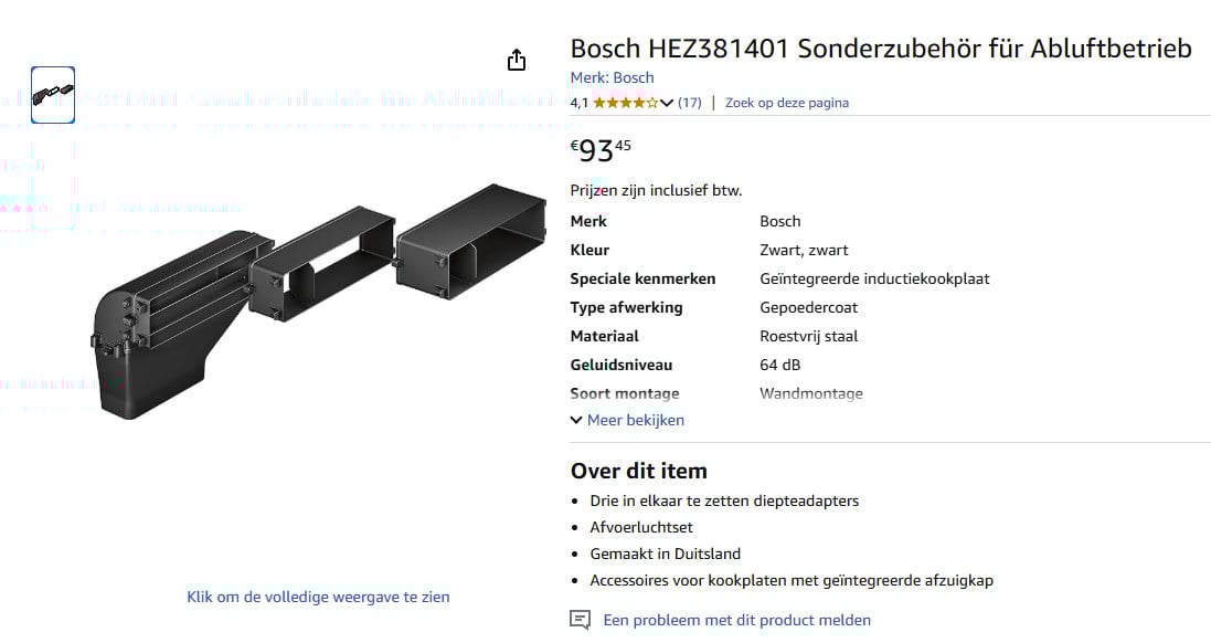 Bosch geintergreerde lucht afvoer set & recirculatie