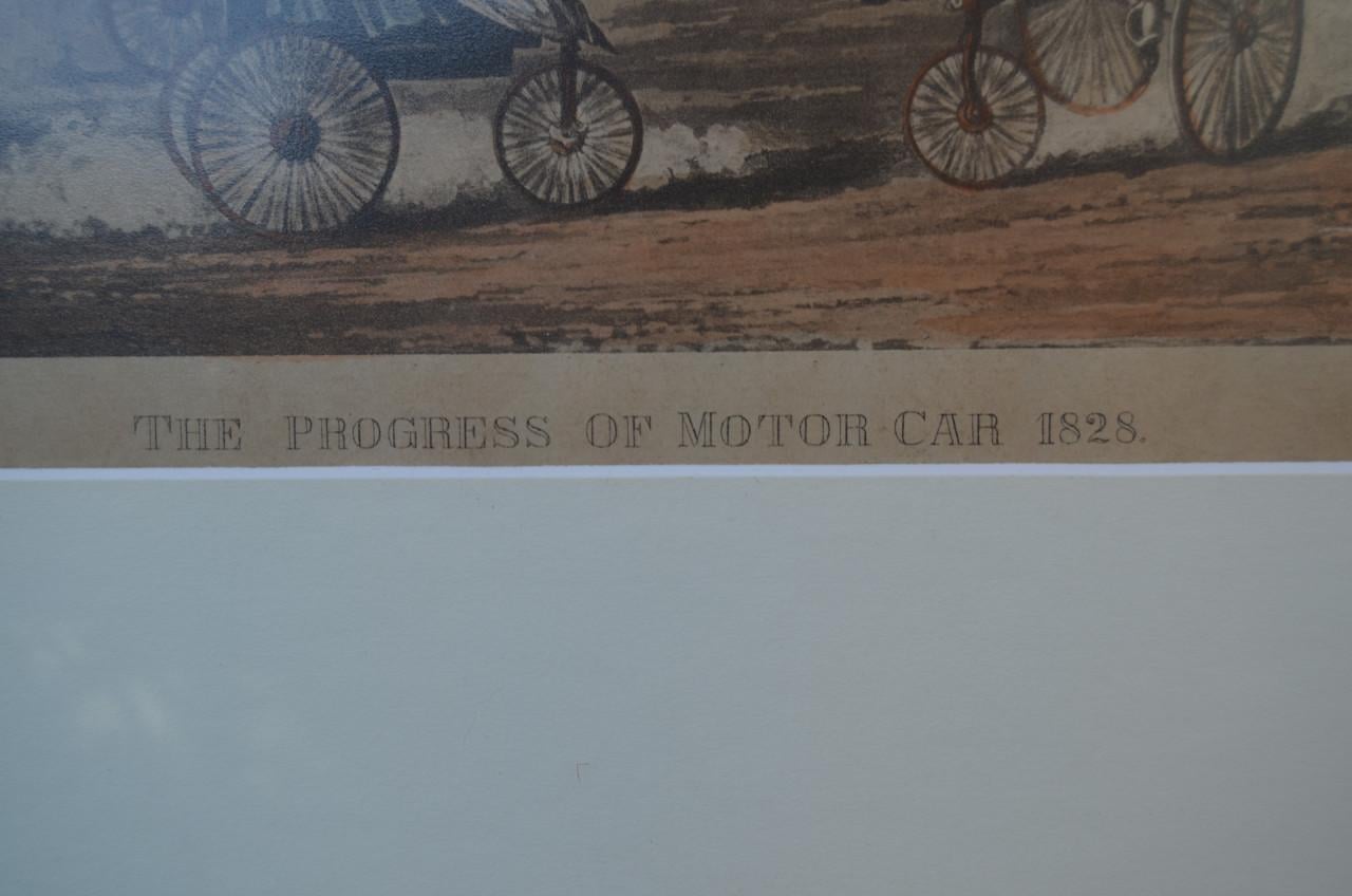 19e E. Engelse gravure:The progress of motor car 1828 Alken