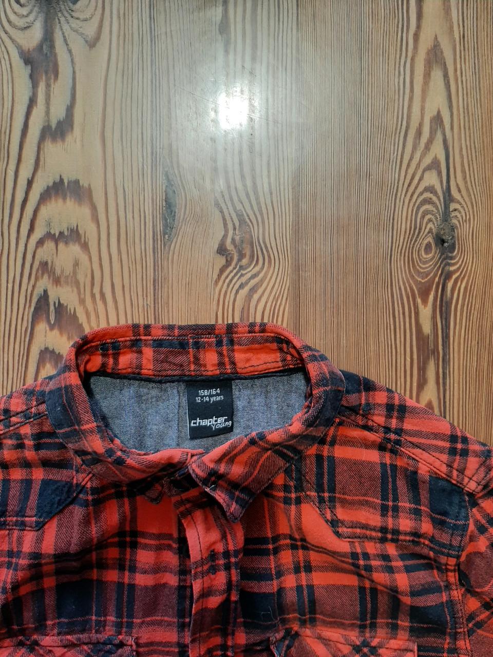 FLANNELEN  JONGENS  OVERHEMD BLOUSE - MAAT 158 / 164 -  ROOD / ZWART