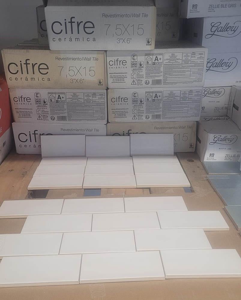 3035-274 ca 9,5 m² handvormlook tegels wit, 7,5x15 cm, van € 59,90 voor