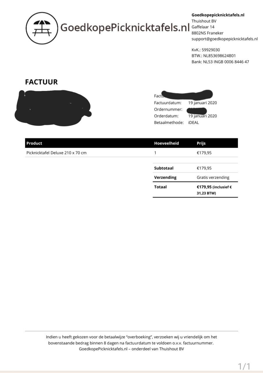 Picknicktafel 210x70cm