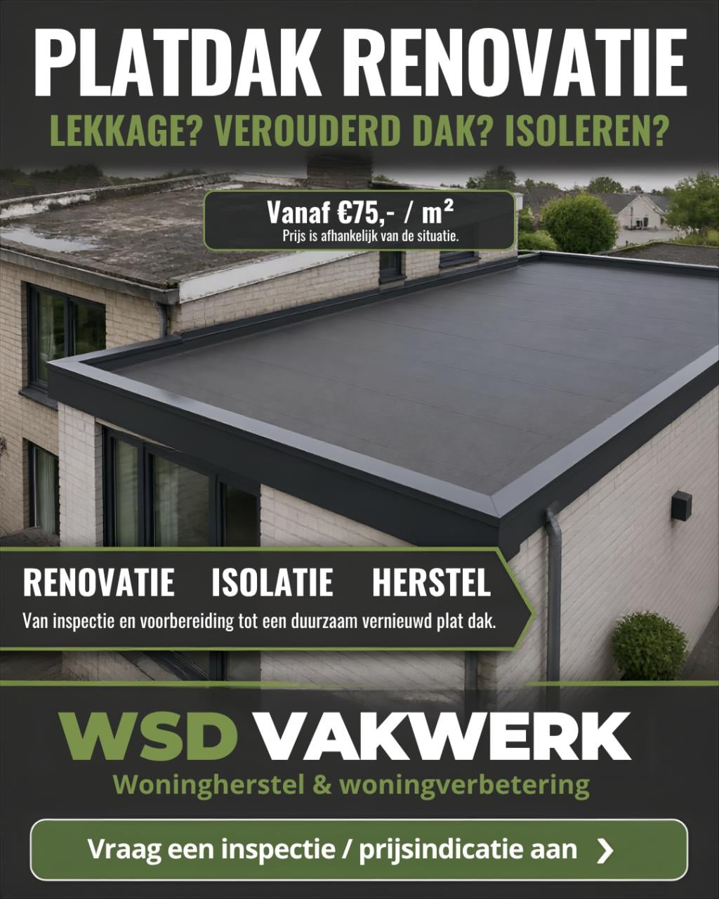 GRATIS INSPECTIE! | PLATDAK RENOVATIE, LEKKAGE & VERZEKERINGSWERK
