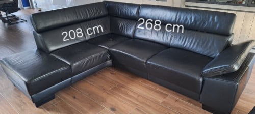 Zwart leren hoekbank
