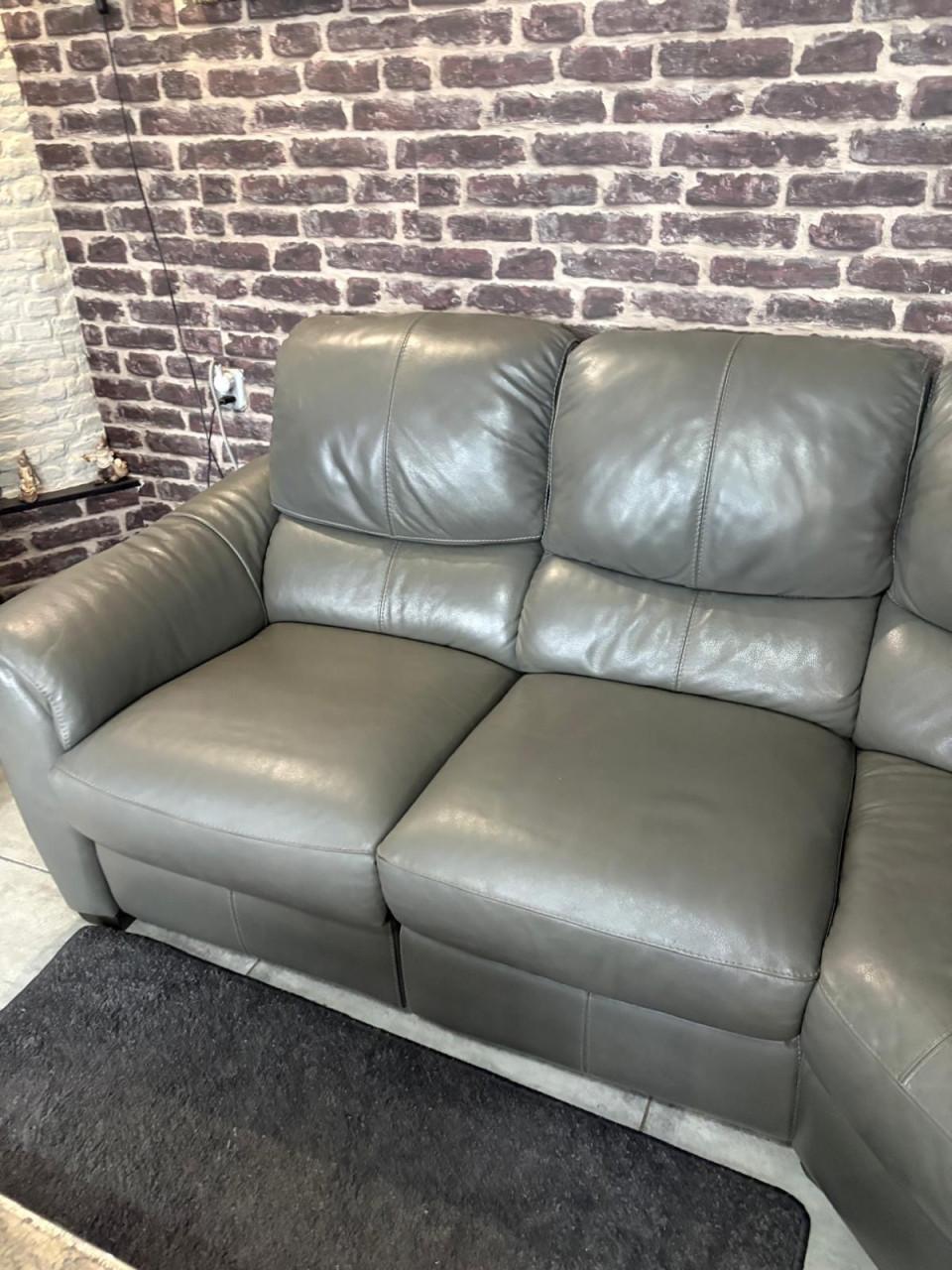 Echte leren hoekbank met 2 relaxen kleur donkergrijs