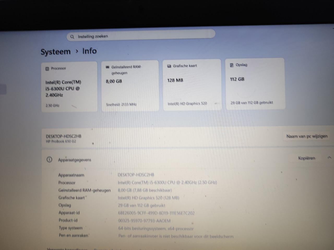 Te koop hp laptop pro book 650 g2