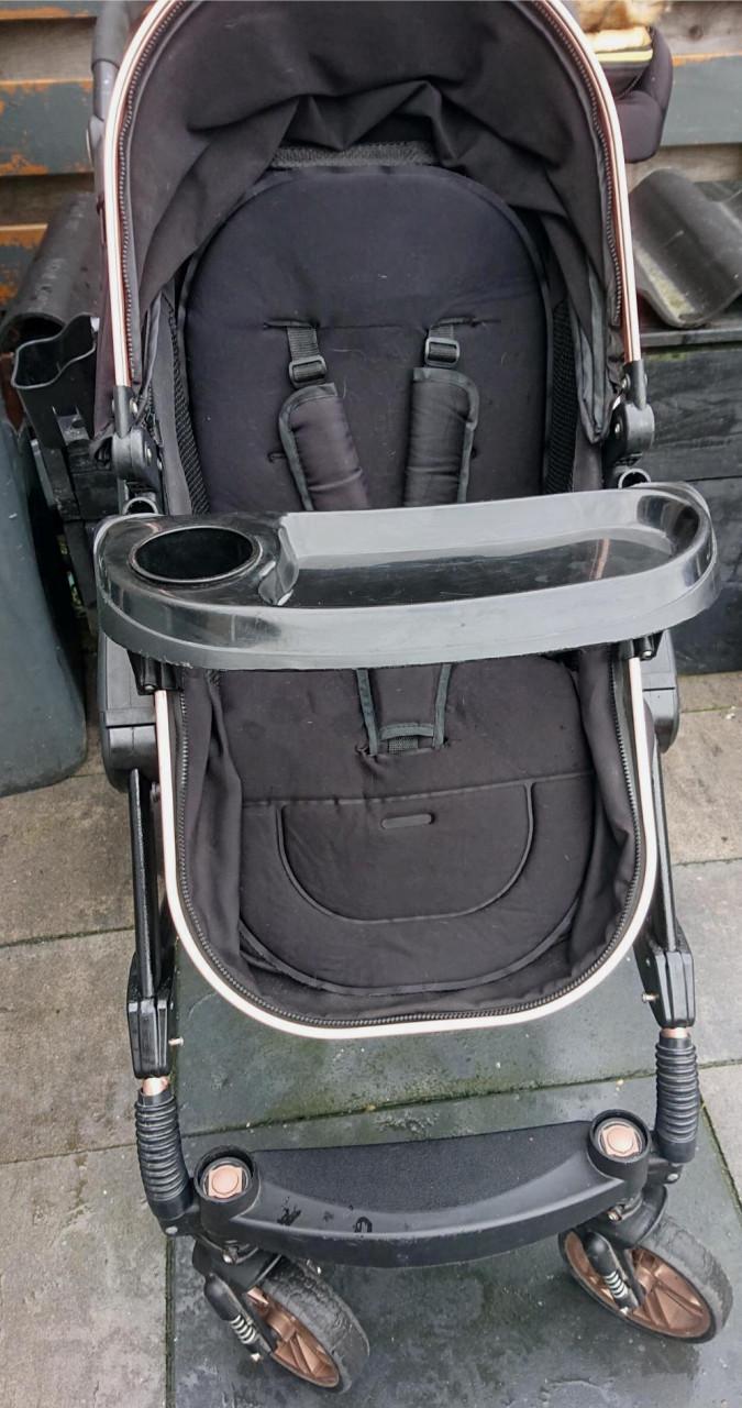 Kinderwagen 3-in-1 zwart/ goudbruin