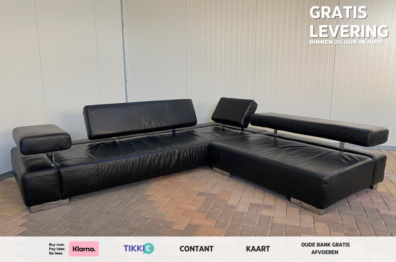 Bruhl Zwarte Design Hoekbank – Echt Leer – Gratis Levering NL & BE