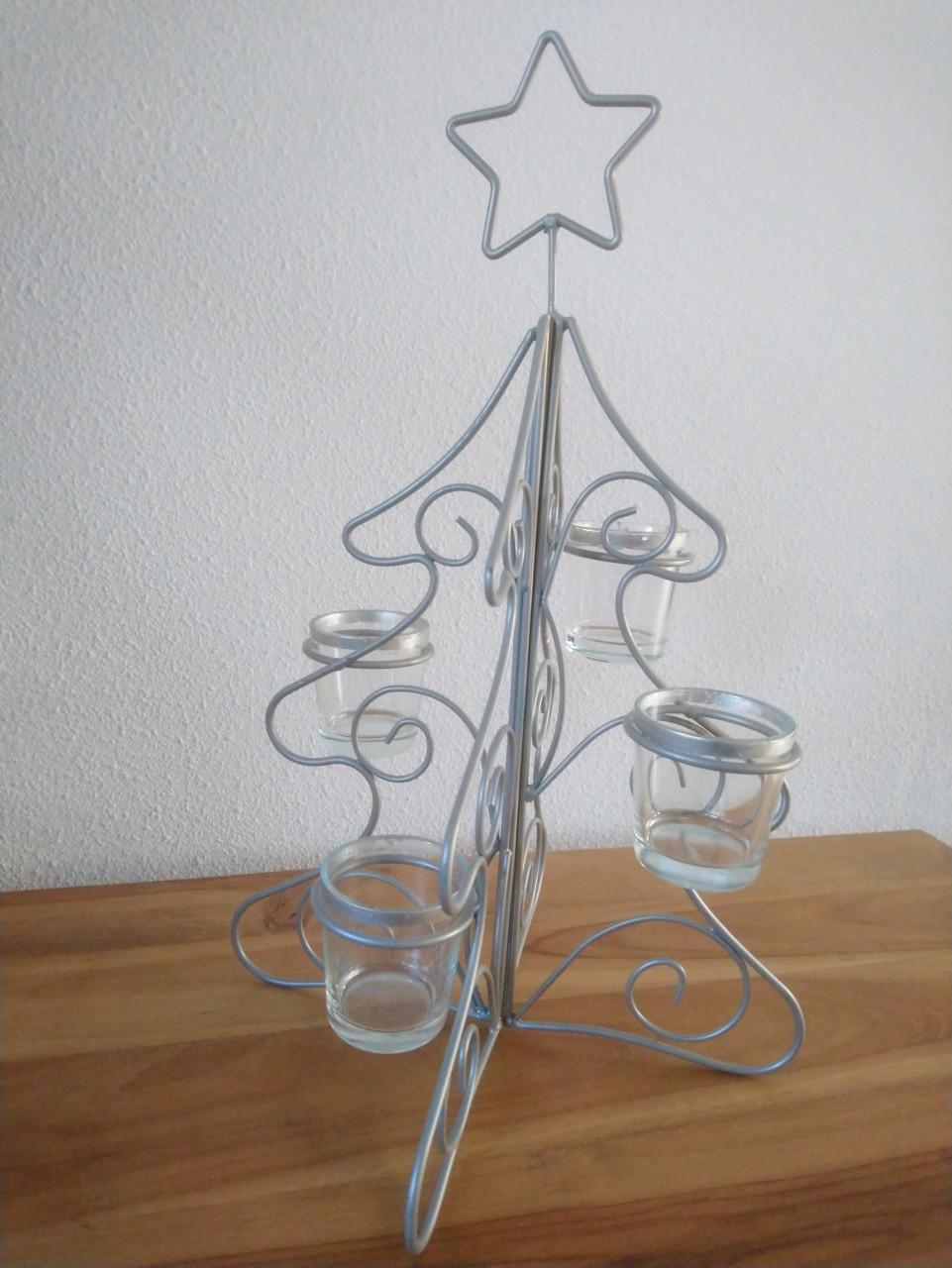Metalen kerstboom met glazen waxinelichthouders, h 40 cm