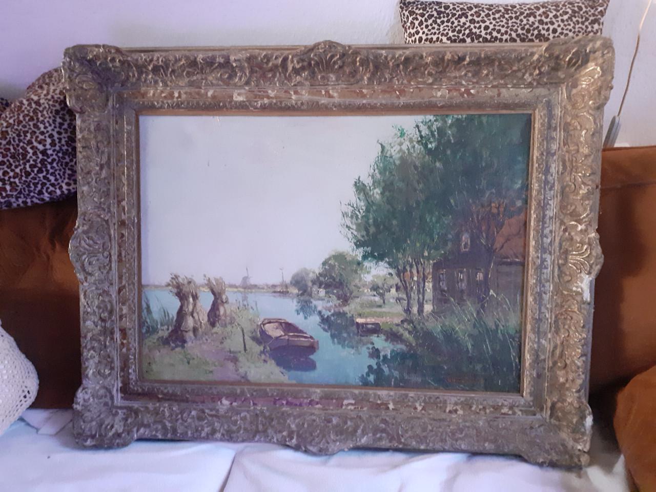 Schilderij "Roei-Boot gestrand in de Duinen "