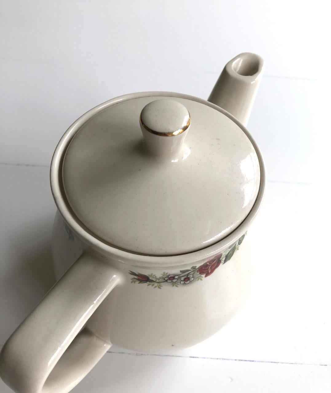 Lief origineel Douwe Egberts thee/koffiepotje met bloemenrand