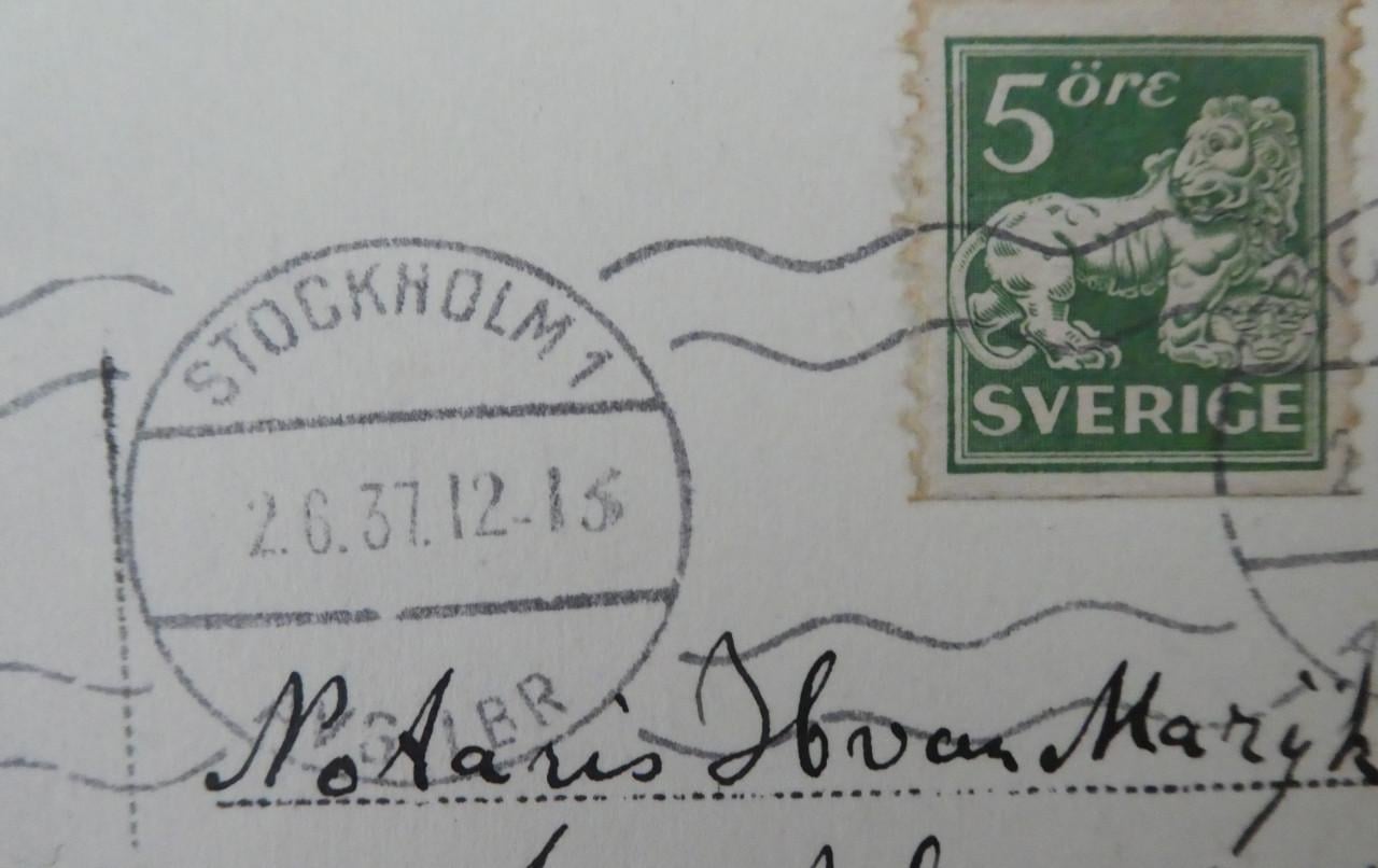 Ansichtkaart, 1937, Stockholm, verzonden naar Sluis