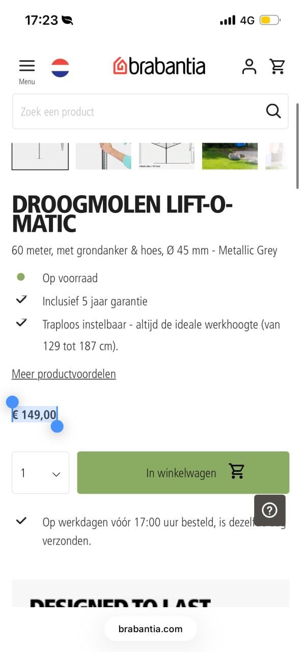 Droogmolen Brabantia 60 meter Automatic Lift