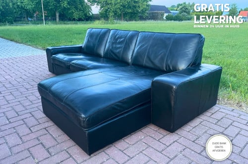 GRATIS LEVERING HEELNL Mooie Zwarte Echt Leer Hoekbank