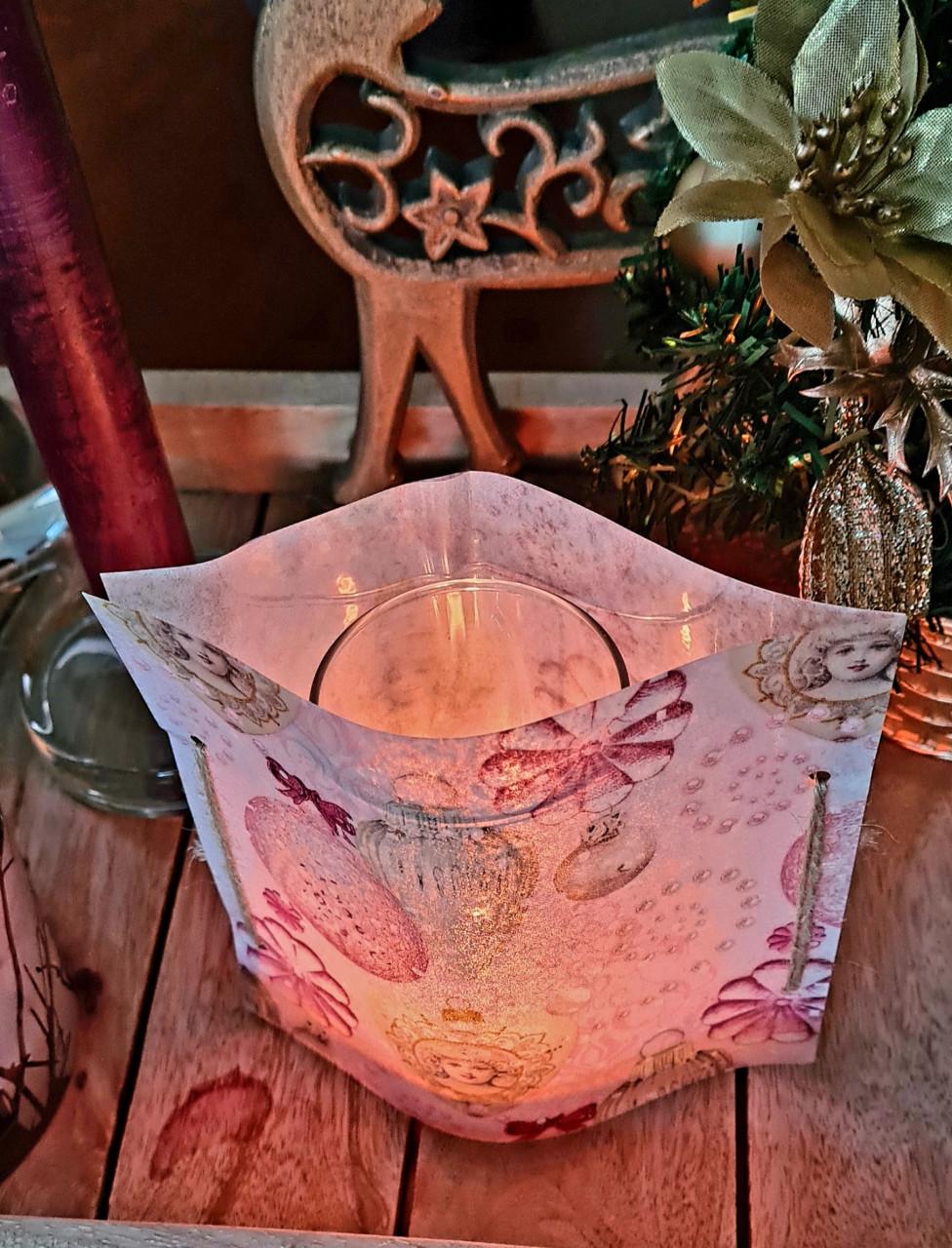 Mooi windlichtje in roze vintagelook 16x16 cm