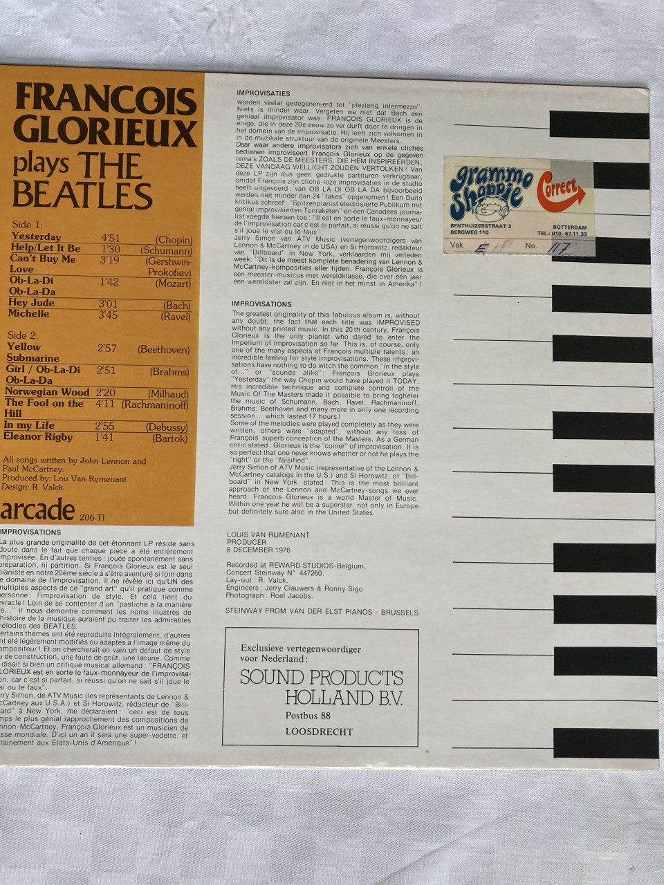LP Francois Glorieux Plays The Beatles 206-TI Arcade 1976