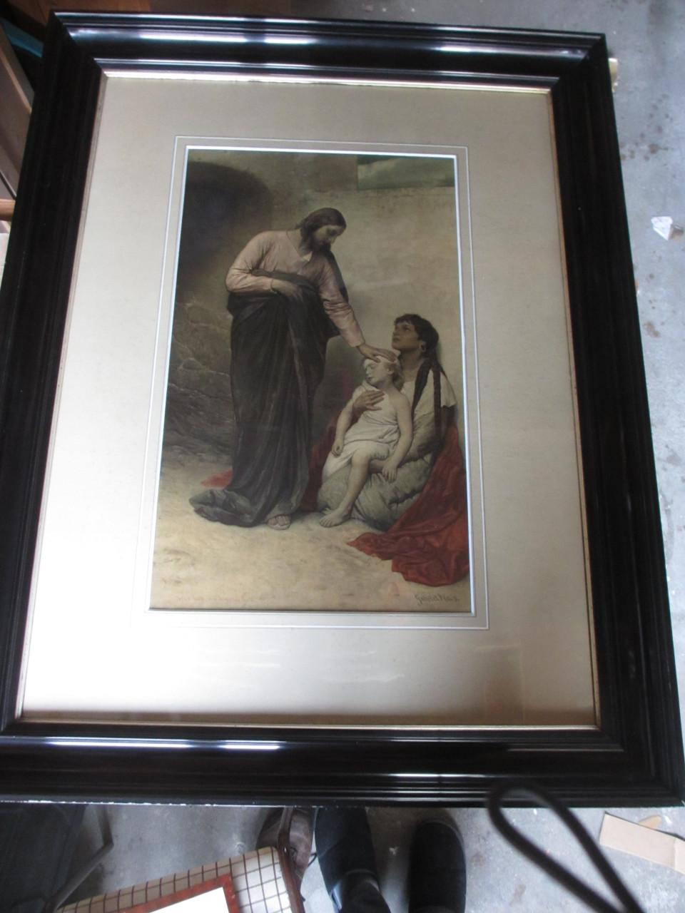 Schilderij met prachtig zwart gelakte oude lijst (groot)