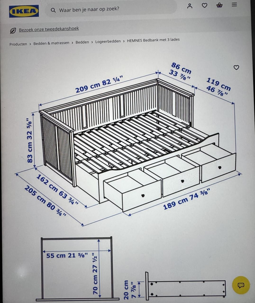 IKEA uitschuifbare Hemnes wit