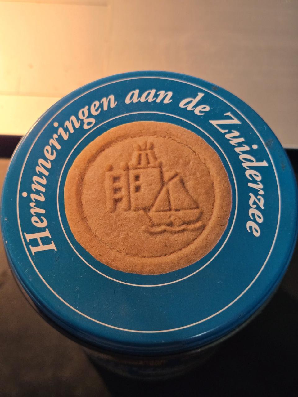 Blauw vintage opbergblik van het Zuiderzeemuseum H14.5cm Ø10cm