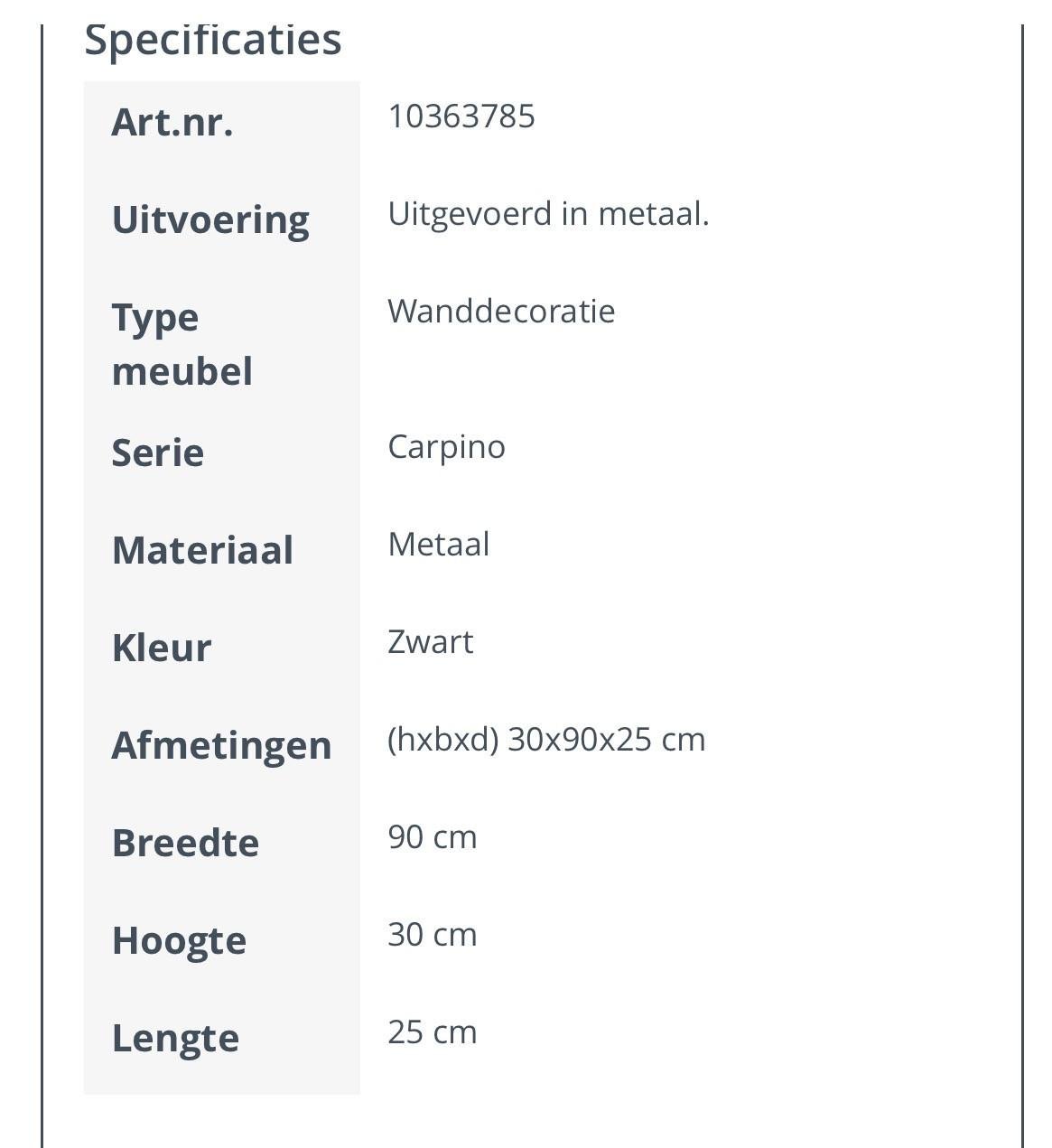 Pronto Wandrek Carpino 90cm - Nieuw in doos