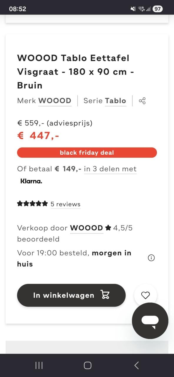 Woood eettafel 180x90