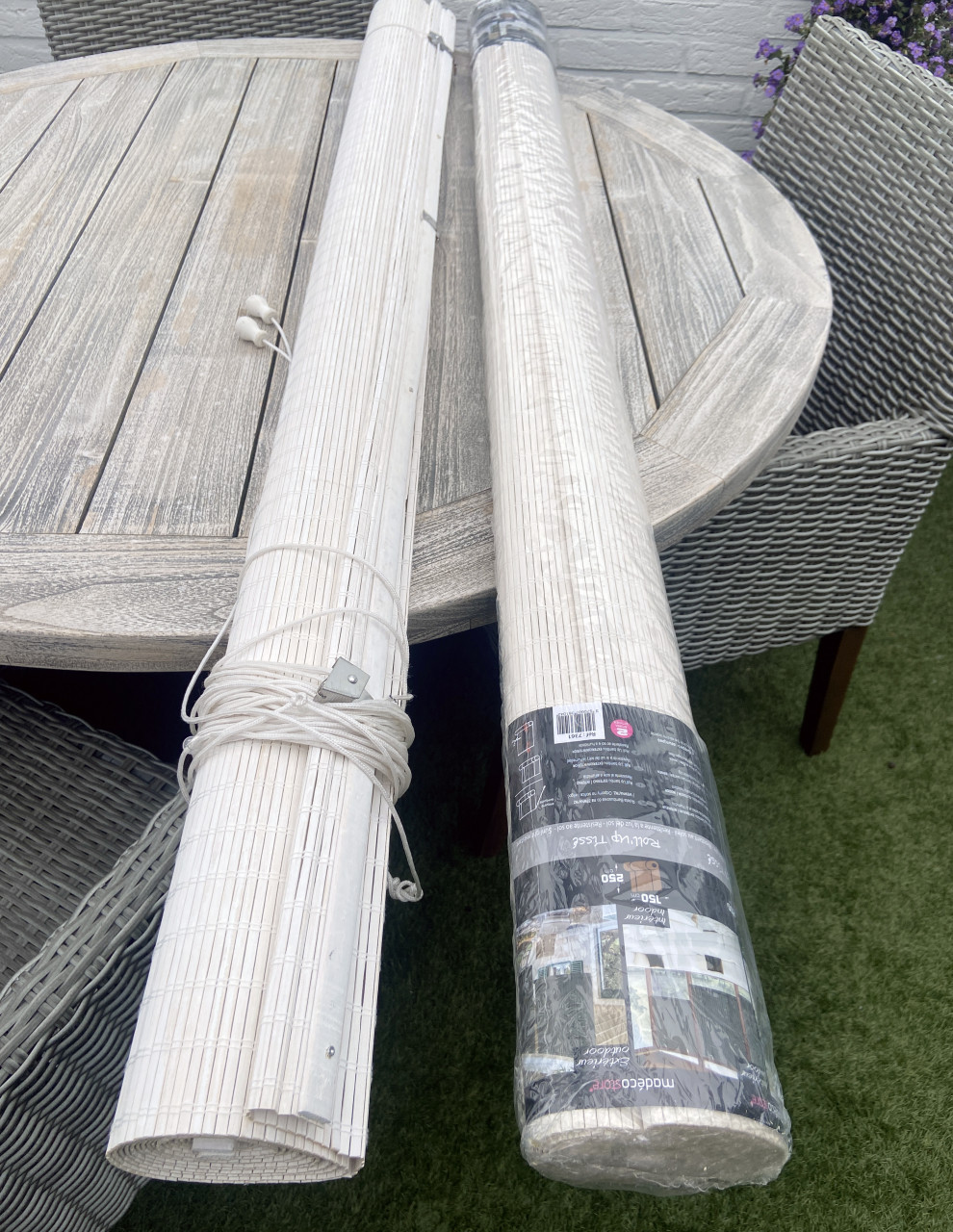 2x Bamboe rolgordijn wit 150x250cm