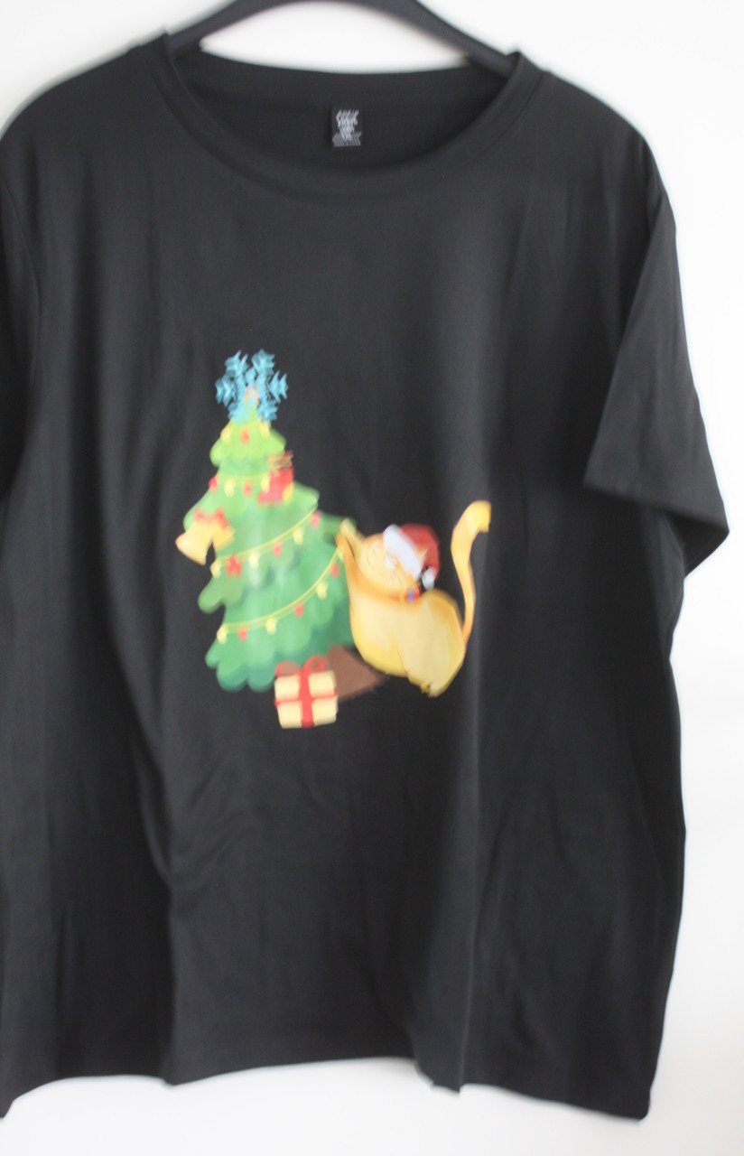 T-shirt zwart kerstboom met kat maat xl