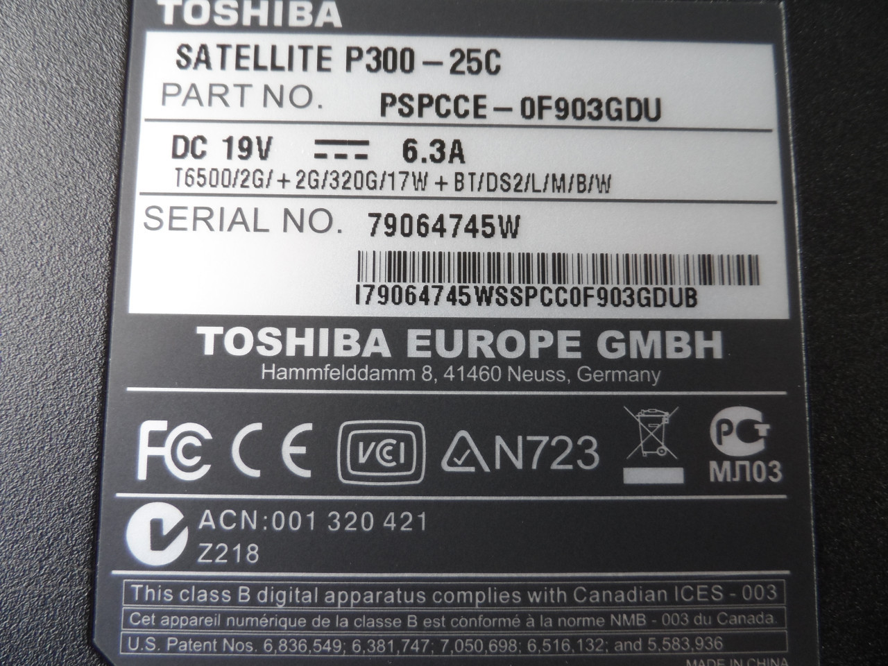 Laptop Toshiba Satelite P300 -25C