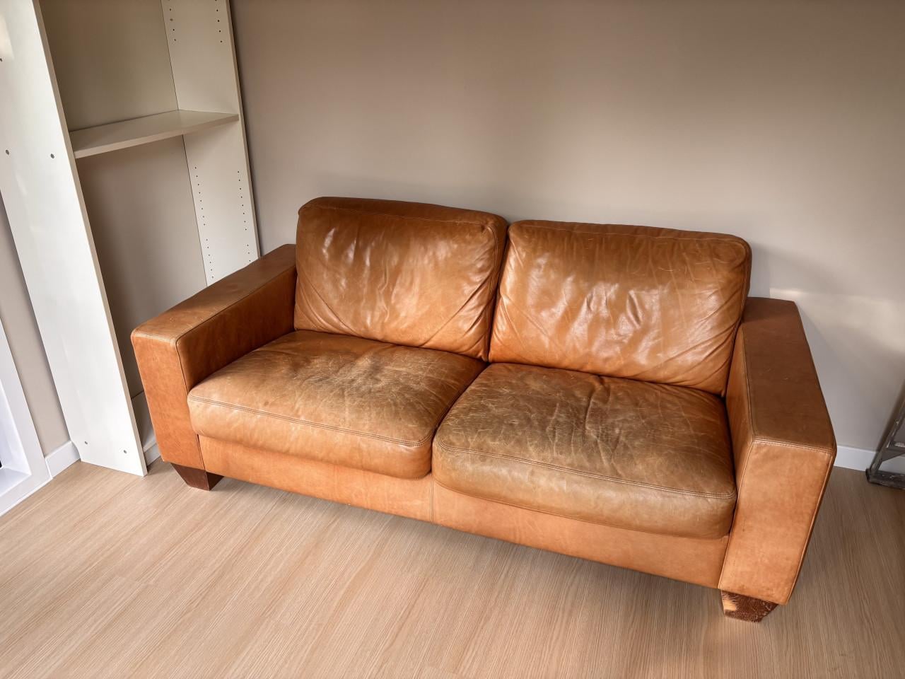 Cognac kleur leren 2,5 zitbank