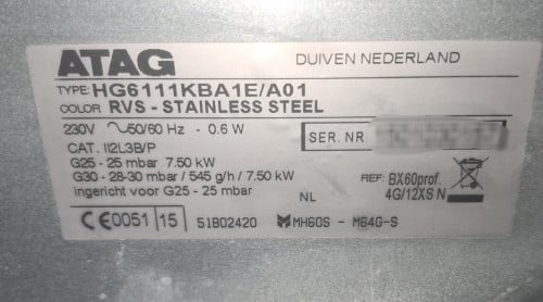 ATAG gaskookplaat vierpits