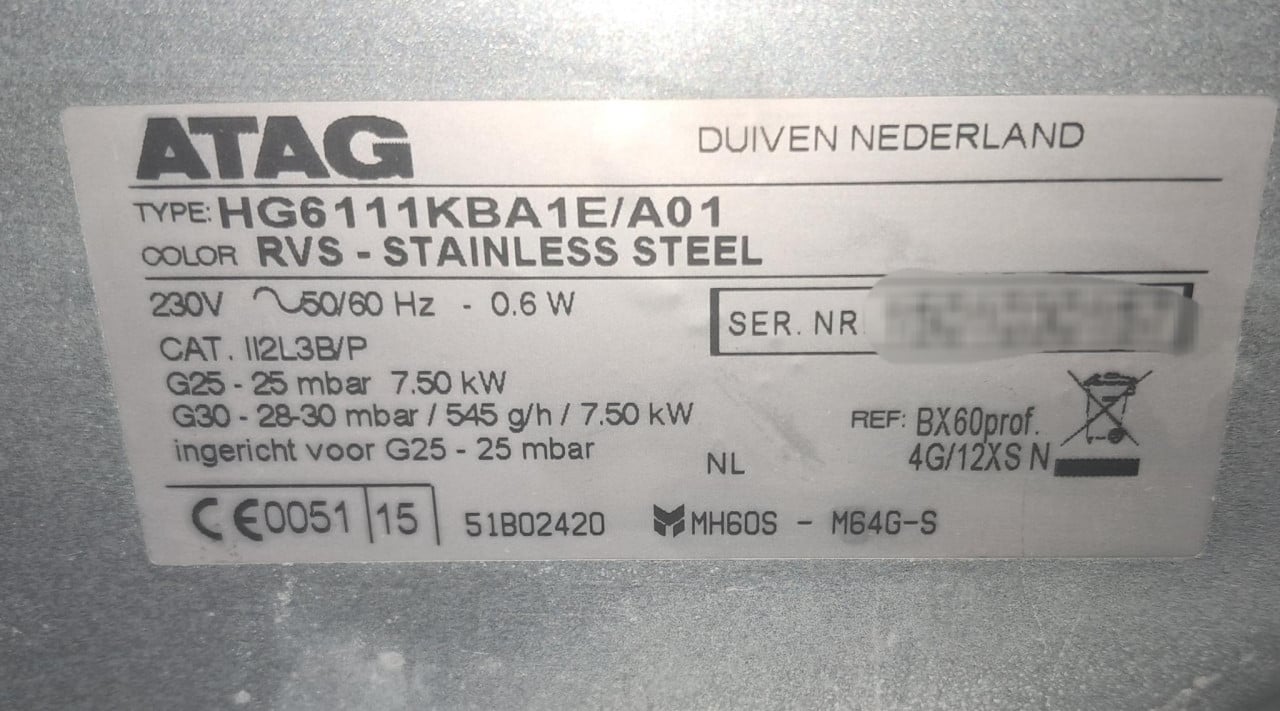 ATAG gaskookplaat vierpits