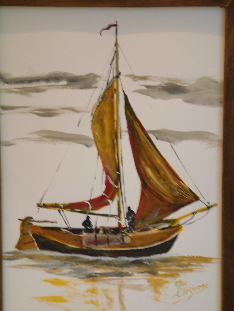 Oude visserij op de zeil  30 x 40 cm met lijst er om 45 euro
