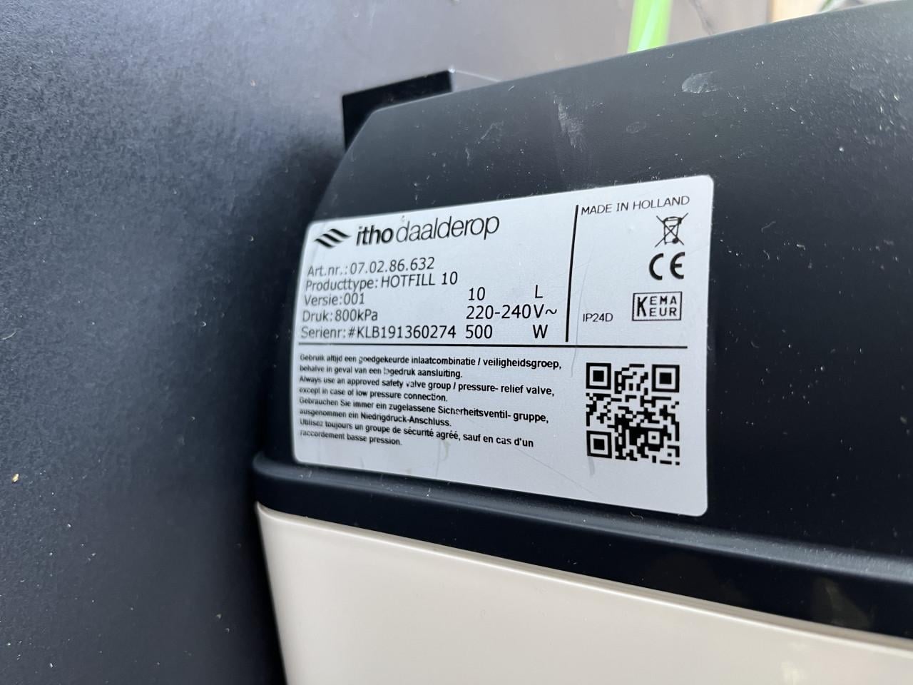 Daalderop 10L Close-in Hotfill Boiler